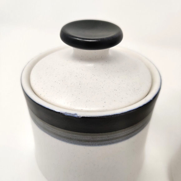 Arrow Stone Black Foot Sugar Bowl and Creamer MCM Stoneware Kasuga Japan 693 - Picture 6 of 16